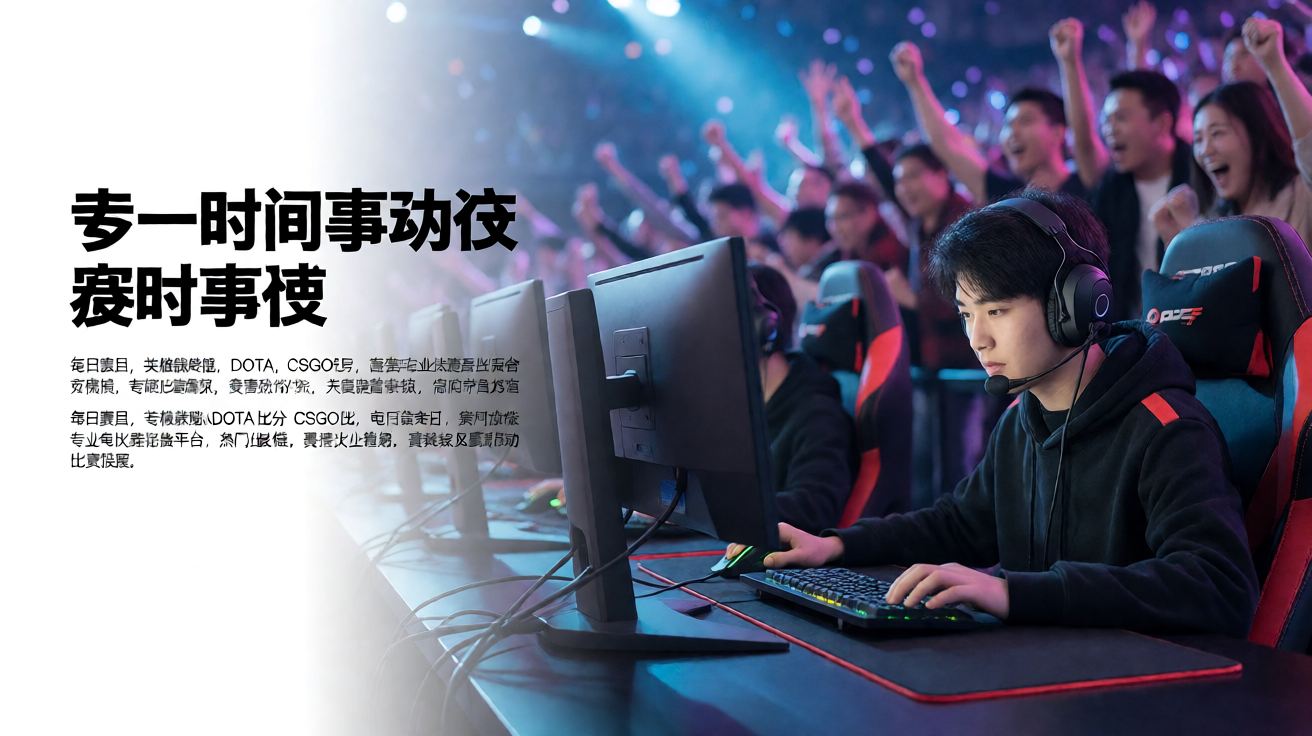 电竞比赛现场，选手专注操作，观众热情欢呼